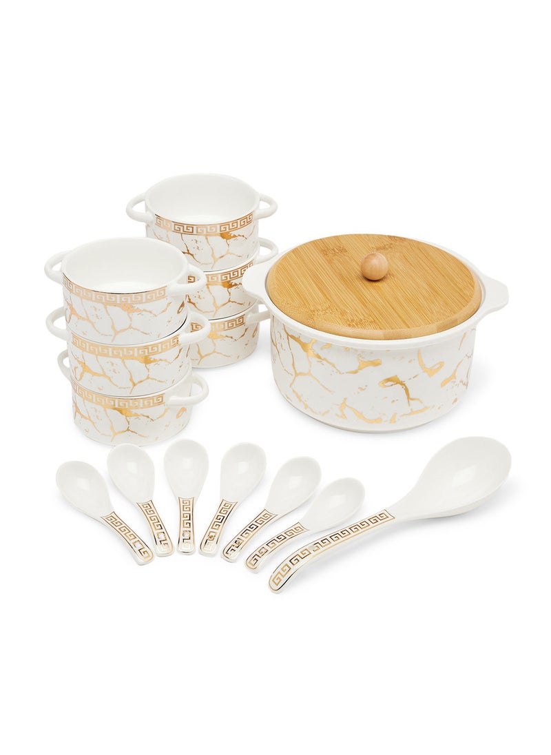 Simply Kitchen Soup Set With Bamboo 15 Pcs White/Gold  - Image 3
