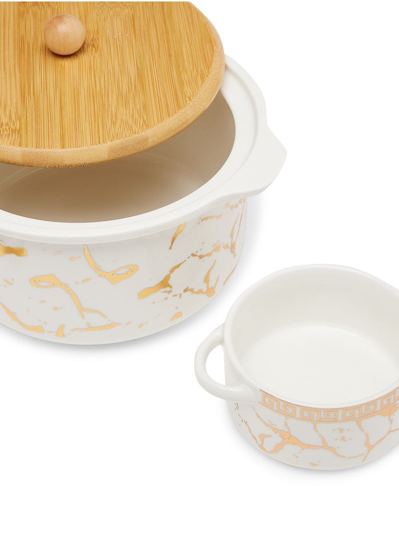 Simply Kitchen Soup Set With Bamboo 15 Pcs White/Gold  - Image 5