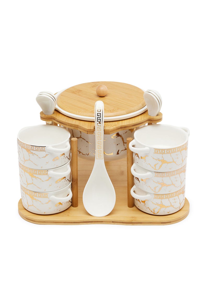 Simply Kitchen Soup Set With Bamboo 15 Pcs White/Gold  - Image 1
