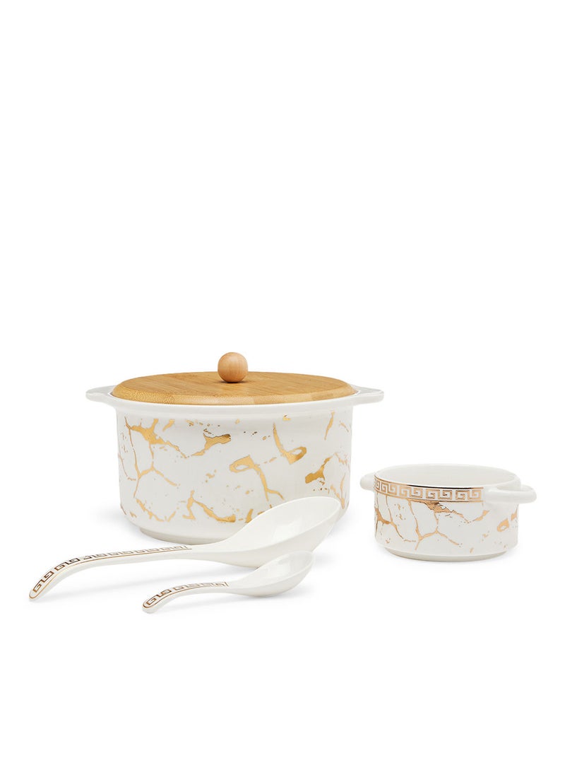 Simply Kitchen Soup Set With Bamboo 15 Pcs White/Gold  - Image 4