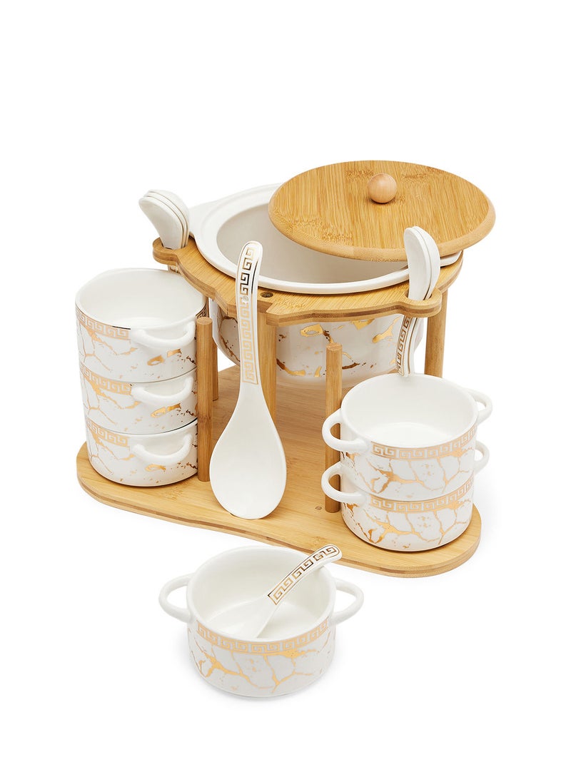 Simply Kitchen Soup Set With Bamboo 15 Pcs White/Gold  - Image 2