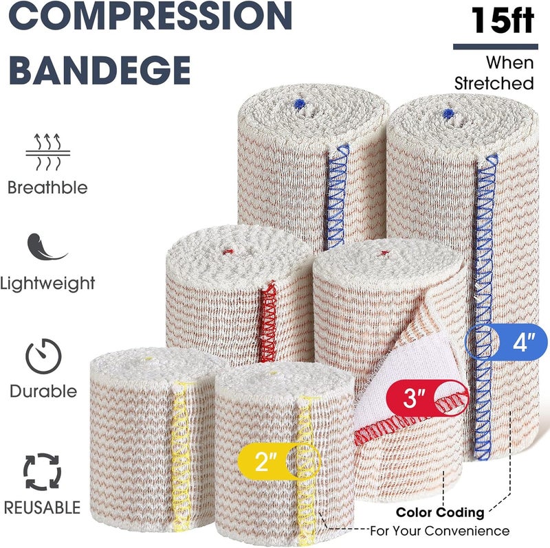 LEIFIDE 48 Pcs Elastic Bandage Wrap 2 Inch 3 Inch 4 Inch Compression Wrap with Self Closure Washable Elastic Bandage Reusable Stretched Rolls for Sport Sprains Injury Recovery - Image 3