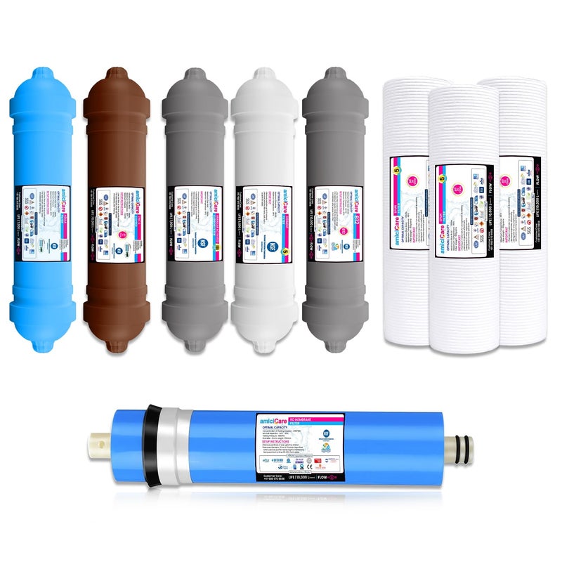amiciCare مجموعة فلاتر مياه RO الممتازة – H2AAA، B12 وفلاتر الزنك والنحاس، 3 فلاتر منسوجة، فلاتر كربون، فلاتر رسوبية وغشاء RO بسعة 2000 TDS | عبوة لمدة عام | مياه نظيفة وصحية مع مضادات الأكسدة ومعززة بالمعادن - Image 1