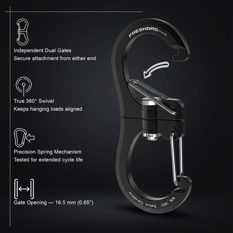 FresKaro 1kN Swivel Carabiner Clip, Heavy Duty Double-Ended Wire gate Carbineers, Small Non Locking Carabiners for Keys, Keychain, Hiking, Camping, Golf Bag, Water Bottle, Backpacking, Black, 5pcs - Image 3