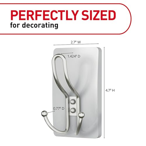 Command X-Large Satin Nickel Triple Hook, 1 Hook, 3 Strips, Damage-Free Hanging Wall Hooks with Adhesive Strips, No Tools Wall Hooks for Hanging Decorations in Living Spaces - Image 5