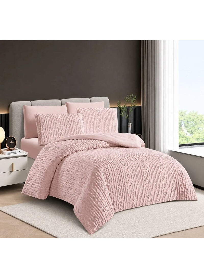دريمزون طقم لحاف وردي مقاس "كينغ" (King Size) مكون من 6 قطع - طقم سرير فاخر مع أكياس وسائد متناسقة (اللون الوردي) - Image 1