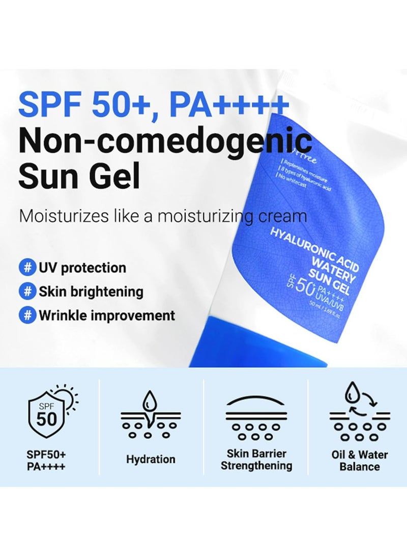 ISNTREE Hyaluronic Acid Watery Sun Gel SPF 50+ PA++++ 50ml | Korean Hydrating Sunscreen with 8 Types of Hyaluronic Acid | Lightweight Moisturizing UV Protection for Sensitive Skin | Non-Greasy Daily Sun Care - Image 4