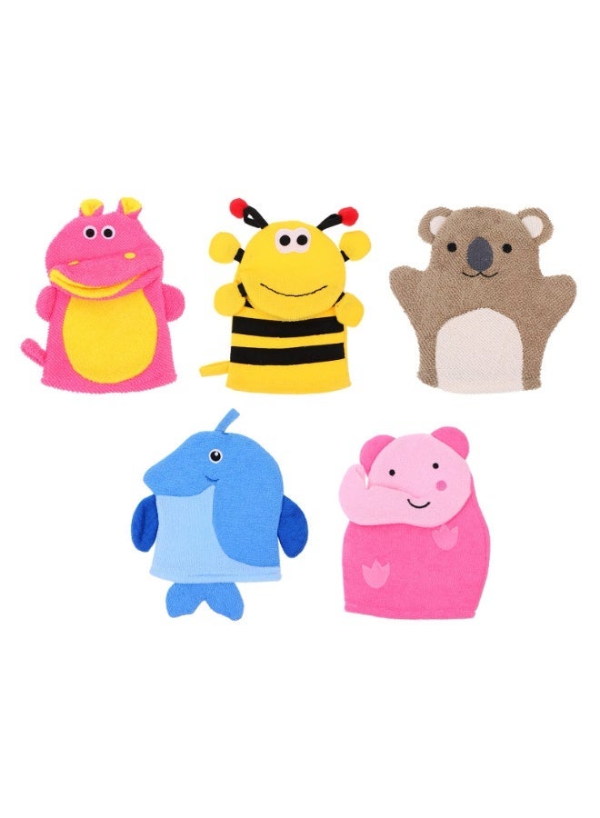Bukela 5 Cartoon Children’s Bath Gloves – Soft Terry Cloth, Animal Design, for Washing Kids - Image 1