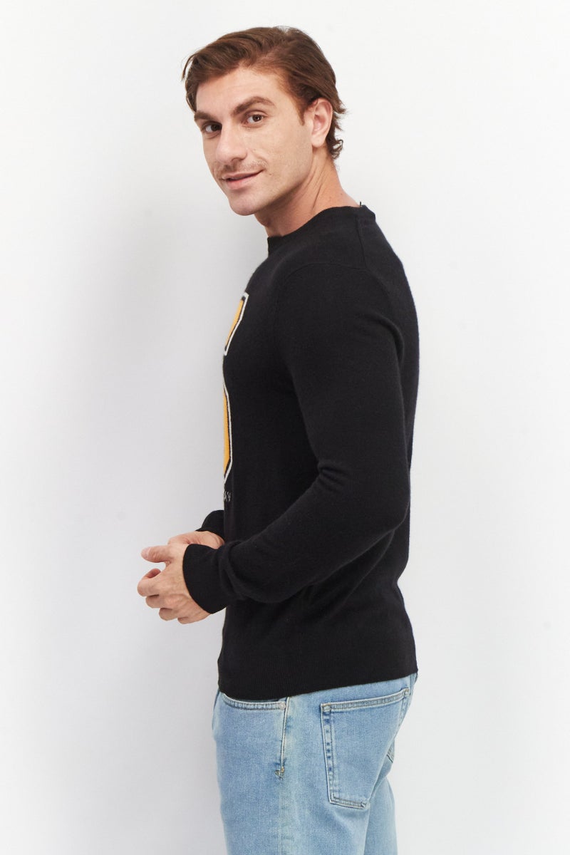 Celio Men Crew Neck Graphic Print Long Sleeves Sweatshirt, Black - Image 3