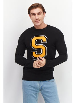 Celio Men Crew Neck Graphic Print Long Sleeves Sweatshirt, Black  - Image 1