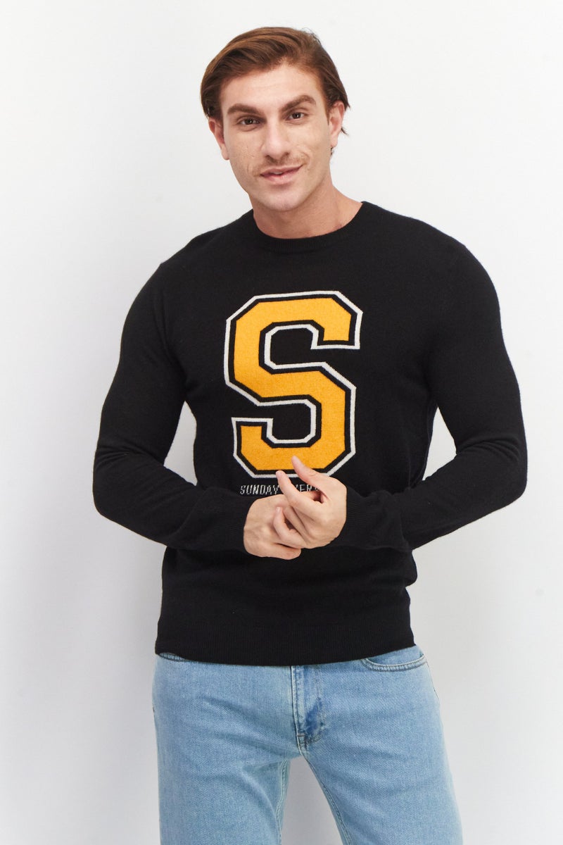 Celio Men Crew Neck Graphic Print Long Sleeves Sweatshirt, Black - Image 1