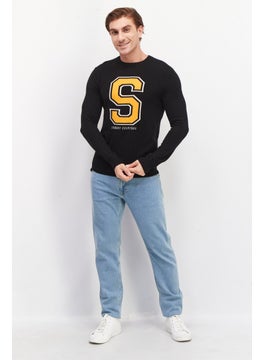 Celio Men Crew Neck Graphic Print Long Sleeves Sweatshirt, Black  - Image 4