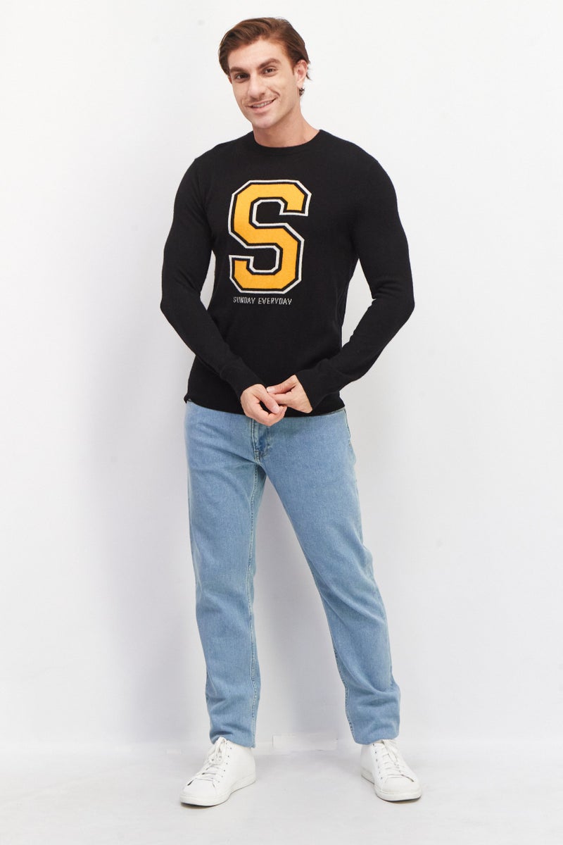 Celio Men Crew Neck Graphic Print Long Sleeves Sweatshirt, Black - Image 4