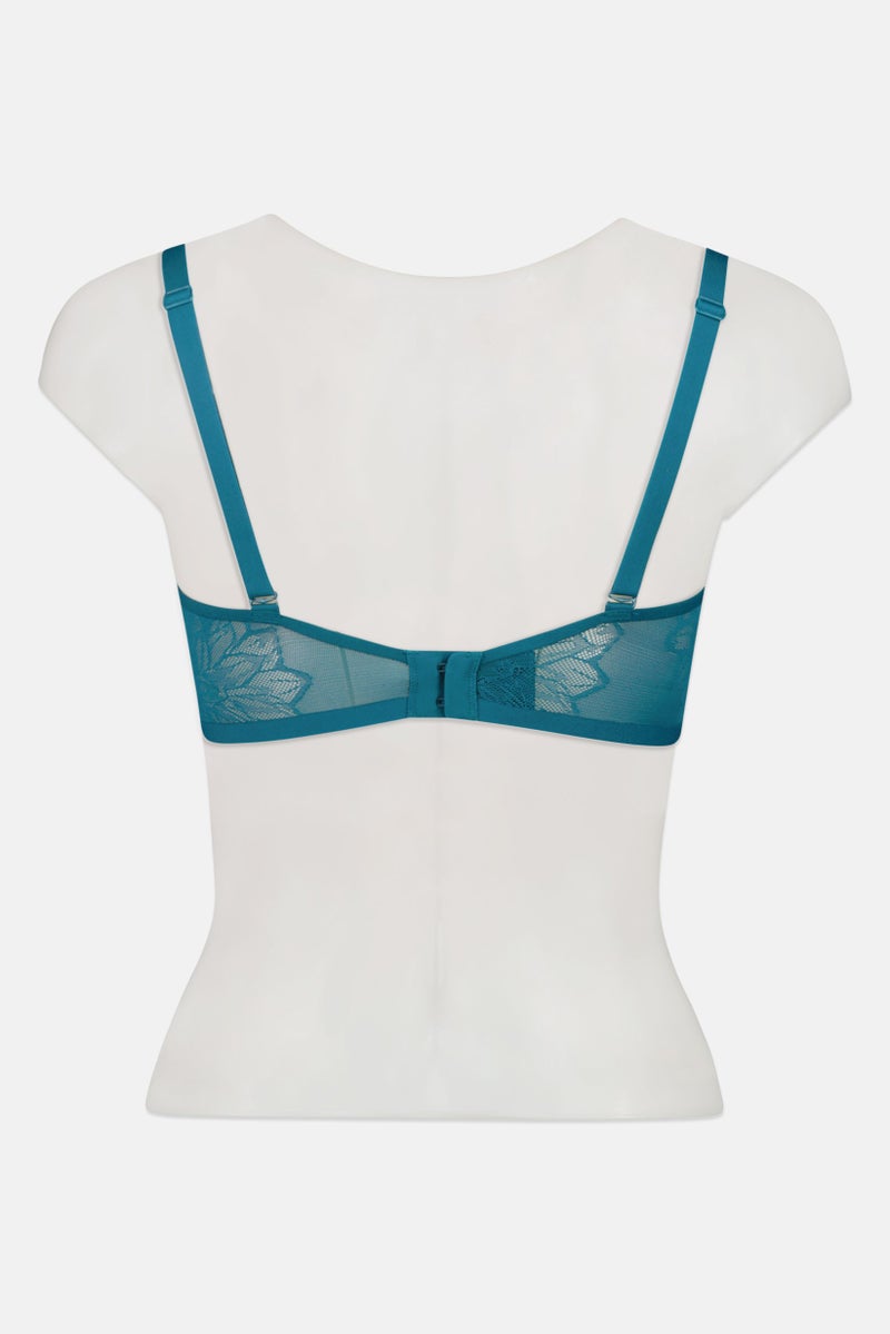 TRIUMPH Women Textured Lightly Padded Underwired Bra, Teal Green - Image 3