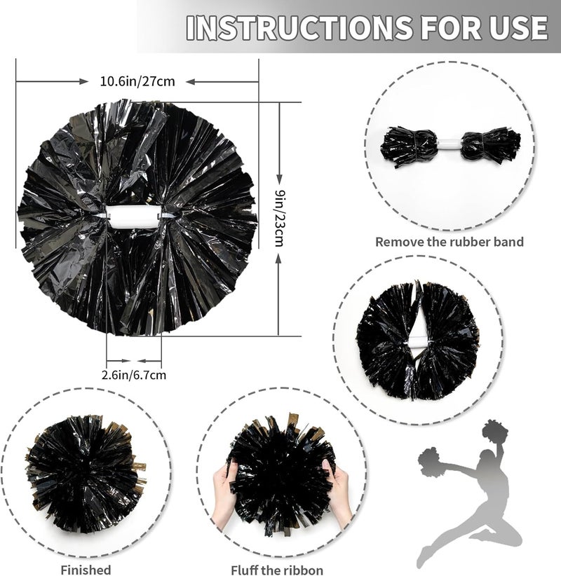 CREATIEE-PRO 4Pcs Metallic Cheerleading Pom Poms, Creatiee 2 Pair Cheerleader Cheering Squad Pompoms for School Sports Dance Games Team Spirit Cheer - Image 2