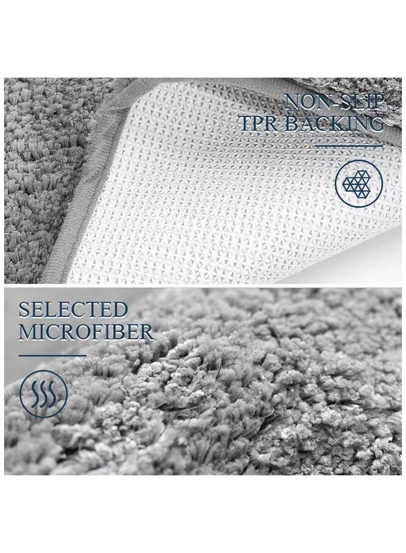 كوتيس طقم سجادة أرضية حمام على الطراز الأوروبي البسيط مكون من 3 قطع، طقم سجادة حمام رمادي مزخرف - Image 4