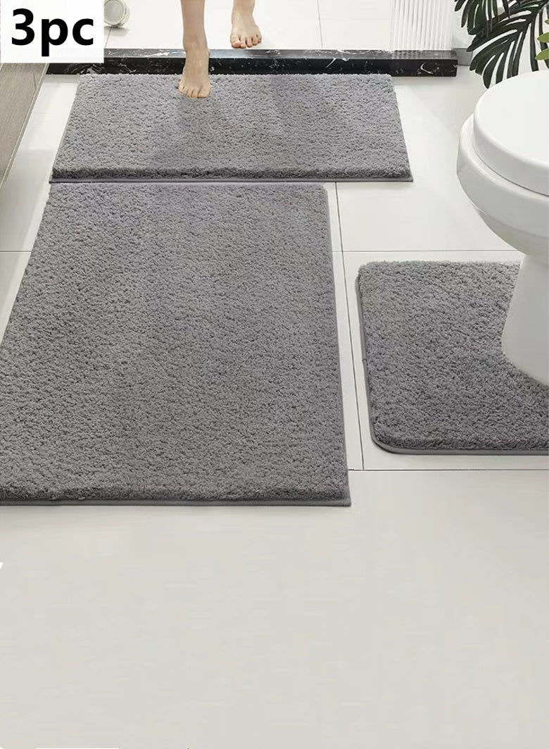 كوتيس طقم سجادة أرضية حمام على الطراز الأوروبي البسيط مكون من 3 قطع، طقم سجادة حمام رمادي مزخرف - Image 1