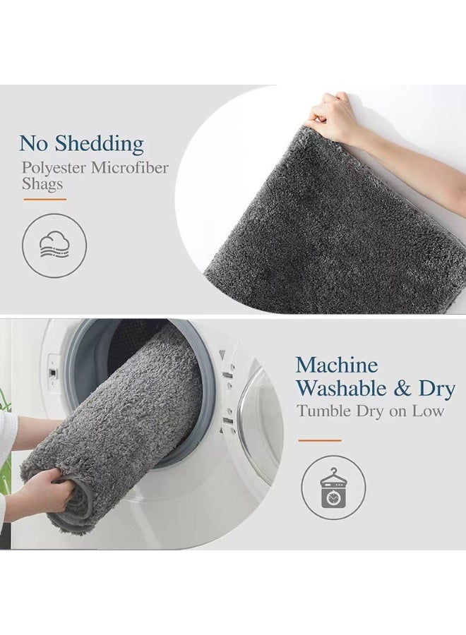 كوتيس طقم سجادة أرضية حمام على الطراز الأوروبي البسيط مكون من 3 قطع، طقم سجادة حمام رمادي مزخرف - Image 5