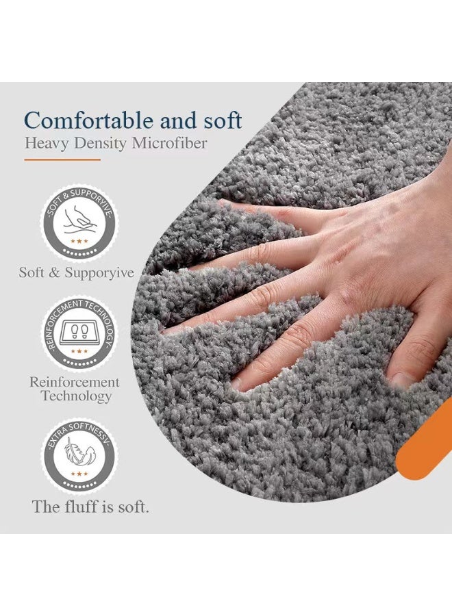 كوتيس طقم سجادة أرضية حمام على الطراز الأوروبي البسيط مكون من 3 قطع، طقم سجادة حمام رمادي مزخرف - Image 3