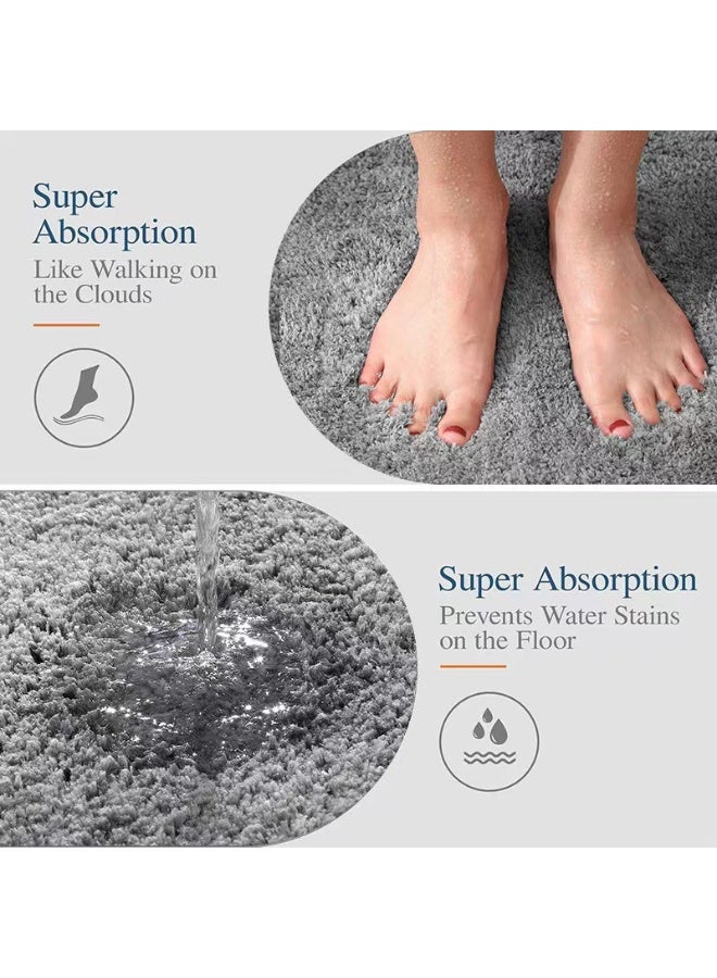 كوتيس طقم سجادة أرضية حمام على الطراز الأوروبي البسيط مكون من 3 قطع، طقم سجادة حمام رمادي مزخرف - Image 2