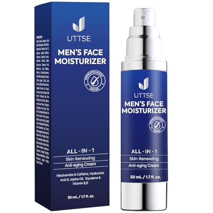 Uttse 6-in-1 Face Cream for Men: Anti Aging & Wrinkle Cream for Men with Collagen, Hyaluronic Acid, Vitamins E & B, Shea Butter - Dark Spots Remover & Eye Bags Treatment - 1.7 oz. - Image 1