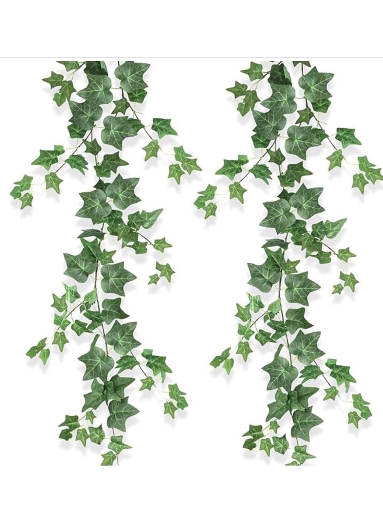 سيوسي Artificial Ivy Garland, Lifelike Fake Hanging Vine with Green Leaves, UV Resistant & Odorless Silk Plant for Wall Fence, Wedding Arch Decor, 6.5FT Faux Ivy Plants (2 PCS) - Image 1