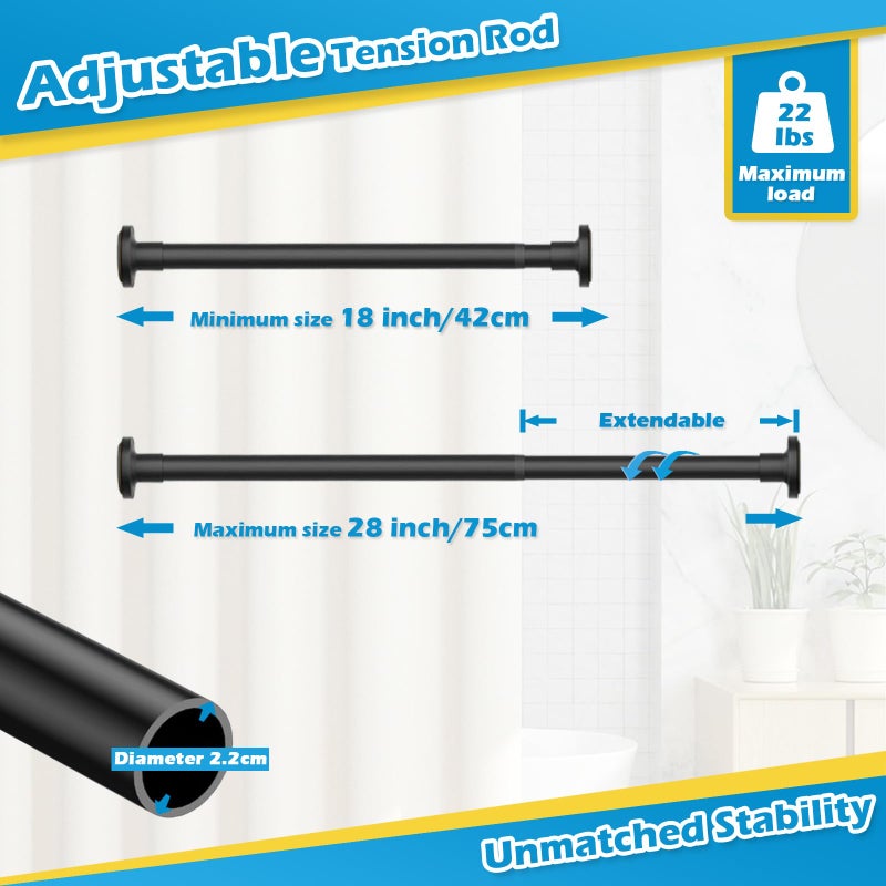 MOEROTER Short Tension Rod 18 to 28 Inch Small Spring Tension Rod No Drilling Adjustable Black Curtain Rod for Windows, Closet, Doorway, Door - Image 4
