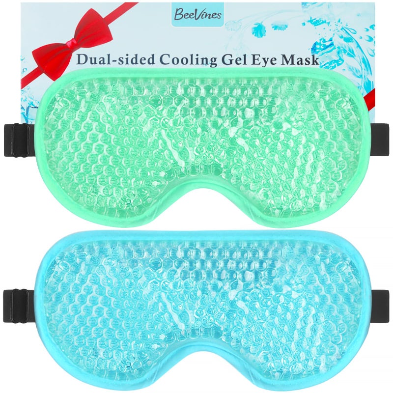 BeeVines Gel Eye Mask, 2 Pack Cooling Ice Masks for Puffy Eyes for Men & Women, Cold & Warm Compress for Post Surgery, Puffiness, Allergies, Sinuses & Migraines Treatment(Blue & Green) - Image 1