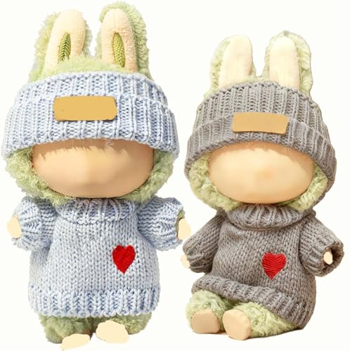 SHUOXUKE 2 Sets for Clothes 17cm15cm Outfits 4 Pieces Accessories Handcrafted Crochet Doll Clothes for Fashion Designer Ropa Collection with Hats Sweater BlueGrey - Image 1