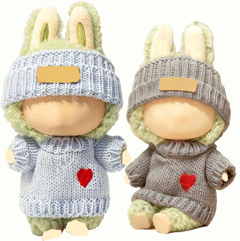 SHUOXUKE 2 Sets for Clothes 17cm15cm Outfits 4 Pieces Accessories Handcrafted Crochet Doll Clothes for Fashion Designer Ropa Collection with Hats Sweater BlueGrey - Image 3