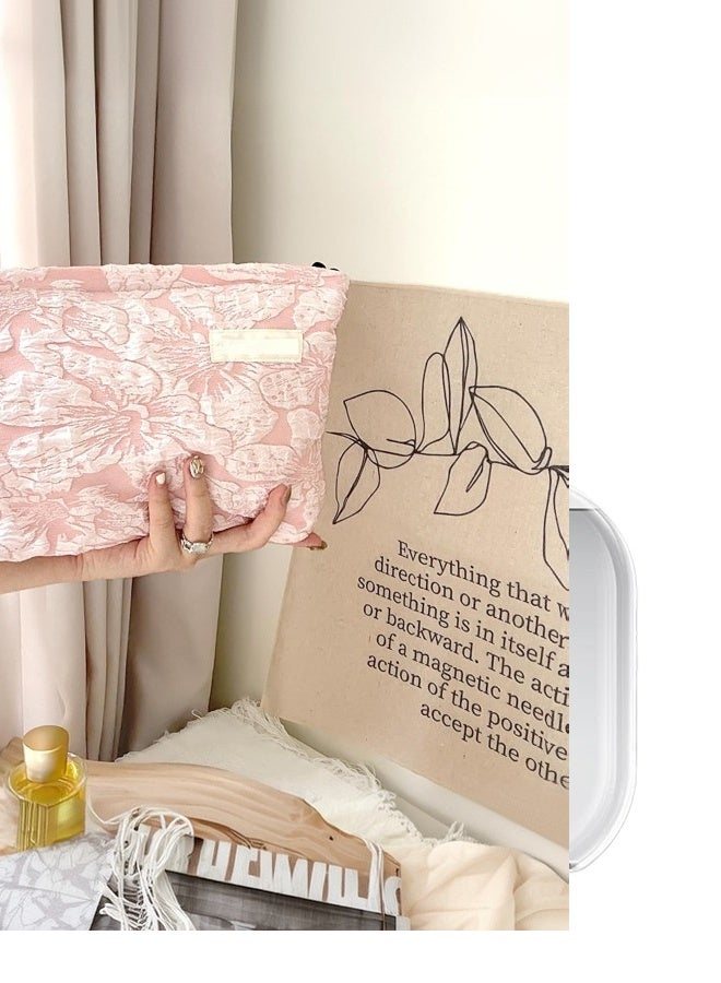 1 pack, pink zipper print cosmetic bag, travel storage bag, travel storage bag, women's toiletry bag for storing cosmetics, skin care products, bathroom products, nail polish storage and other beauty essentials. - Image 4