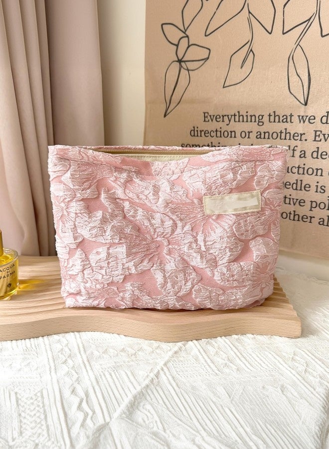 1 pack, pink zipper print cosmetic bag, travel storage bag, travel storage bag, women's toiletry bag for storing cosmetics, skin care products, bathroom products, nail polish storage and other beauty essentials. - Image 1