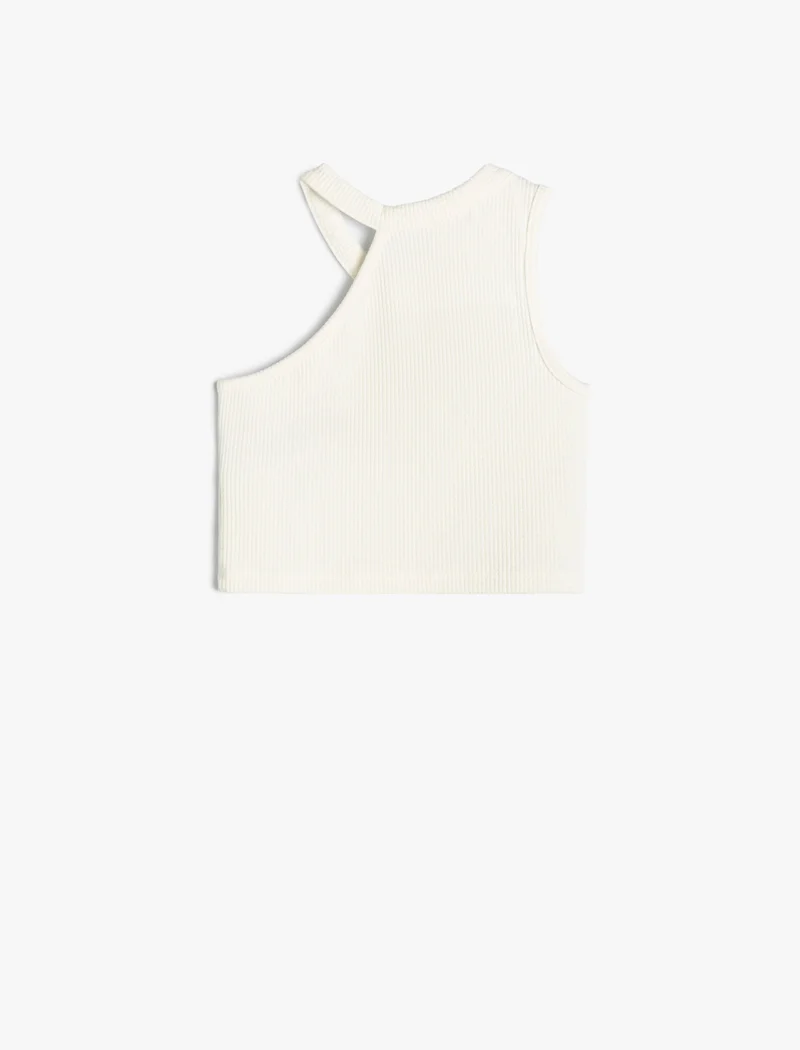 Koton Crop Tank Top Ribbed One Shoulder Halter Neck