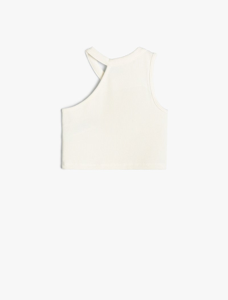 KOTON Crop Tank Top Ribbed One Shoulder Halter Neck - Image 2