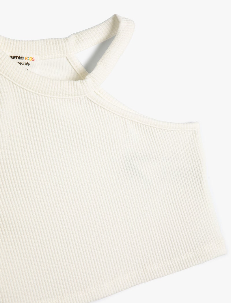KOTON Crop Tank Top Ribbed One Shoulder Halter Neck - Image 3