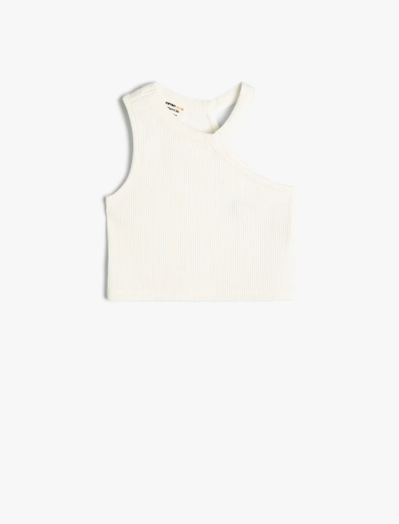 Koton Crop Tank Top Ribbed One Shoulder Halter Neck