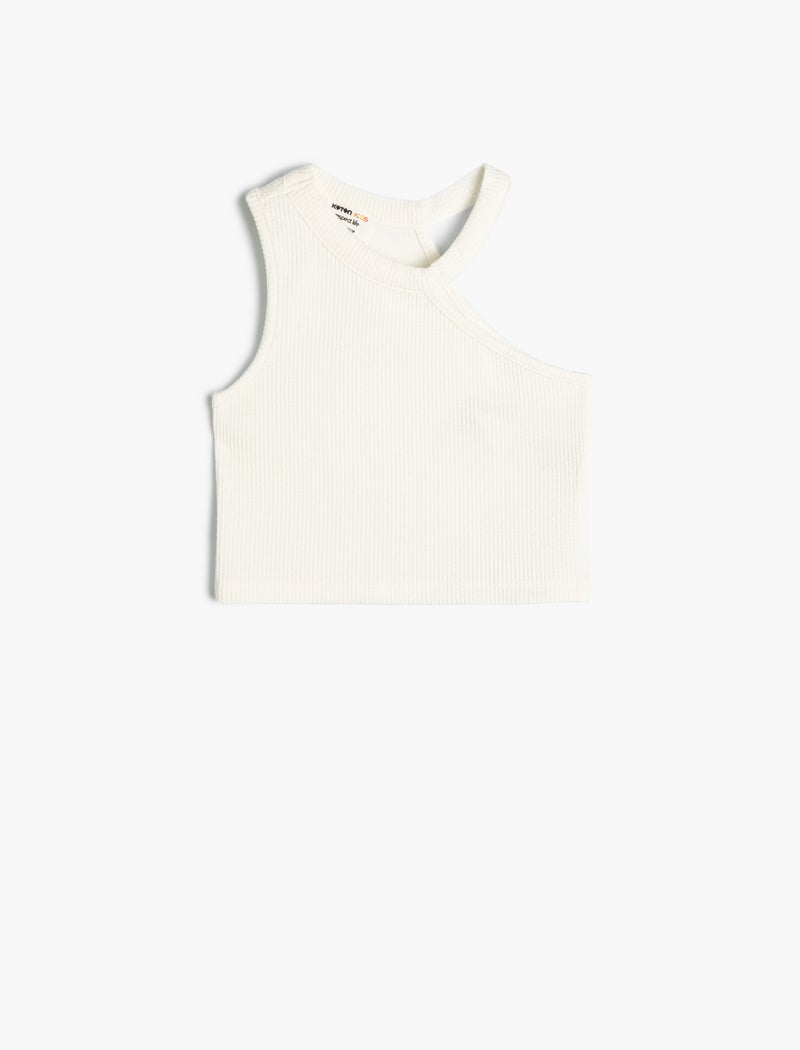KOTON Crop Tank Top Ribbed One Shoulder Halter Neck - Image 1
