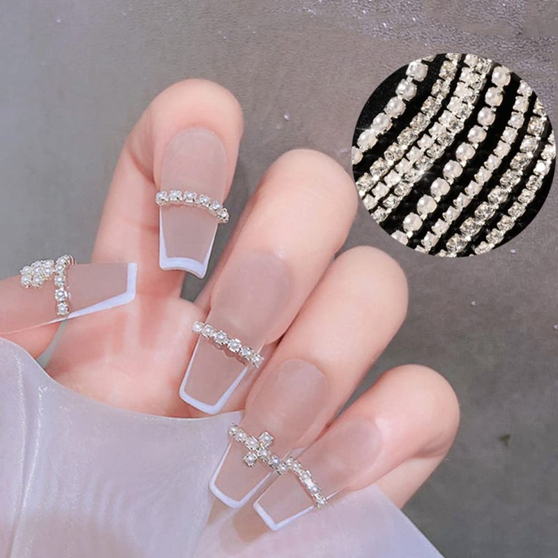 Nail Rhinestones Chain Gold Silver Pearl AB Colors Crystal 3D Nail Art Decorations Diamond Design Metal Charms Nail DIY Jewelry Crafts Accessory 10 pcs