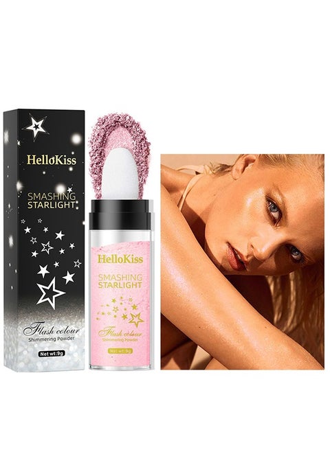 Smashing Starlight - Hightlighter Stick, Highlight Powder Glitter Fairy Stick Loose Powder Brush Stick Contouring Powder Shimming Powder for Eyes, Face, Body Makeup(#02)
