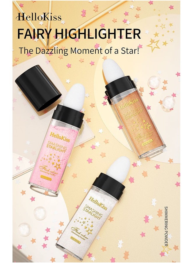 Smashing Starlight - Hightlighter Stick, Highlight Powder Glitter Fairy Stick Loose Powder Brush Stick Contouring Powder Shimming Powder for Eyes, Face, Body Makeup(#02)