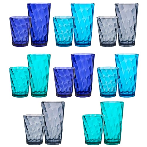 US Acrylic Optix Plastic Reusable Drinking Glasses (Set of 16) 14oz Rocks & 20oz Water Cups in Coastal Colors | BPA-Free Tumblers, Made in USA | Top-Rack Dishwasher Safe - Image 1