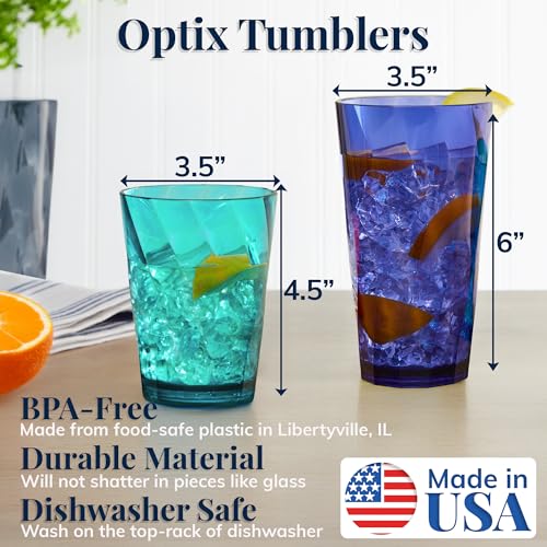US Acrylic Optix Plastic Reusable Drinking Glasses (Set of 16) 14oz Rocks & 20oz Water Cups in Coastal Colors | BPA-Free Tumblers, Made in USA | Top-Rack Dishwasher Safe - Image 2
