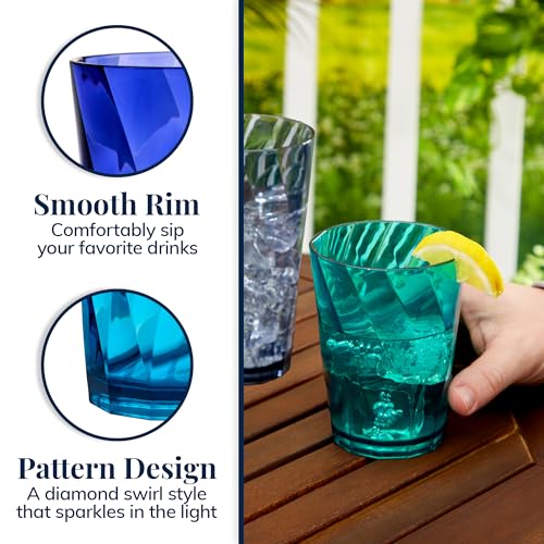 US Acrylic Optix Plastic Reusable Drinking Glasses (Set of 16) 14oz Rocks & 20oz Water Cups in Coastal Colors | BPA-Free Tumblers, Made in USA | Top-Rack Dishwasher Safe - Image 4