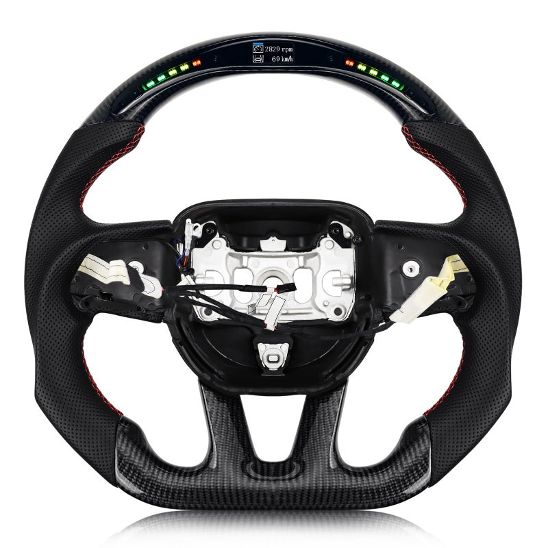 VOONKE Real Carbon Fiber Steering Wheel For Dodge ChargerChallengerSXTGTRTSRTHeallcat Dshaped LED Shift Indicator Nappa Perforated Leather Flatbottom Steering WheelWith heating function