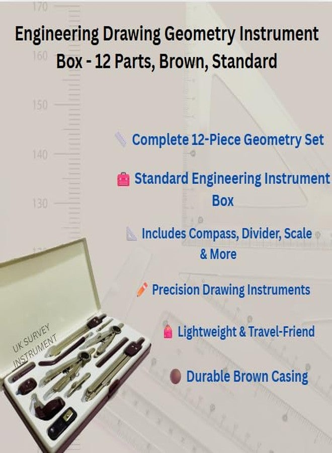 Engineering Drawing Geometry Instrument Box - 12 Parts, Brown, Standard - Image 2