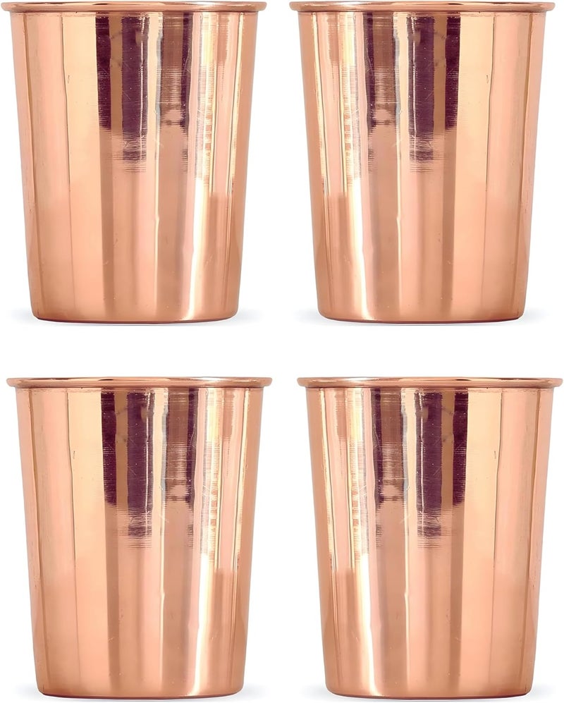 Adoko 100% Pure Copper Tumbler | Ayurvedic Health Benefits | 4Pcs Drinking Serving Water Copper Utensils Glass - 300Ml - Image 1
