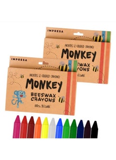 IMPRESA [2 Pack] Natural Beeswax Crayons For Toddlers And Kids Kid Friendly Crayons Made With 100% Pure Beeswax 12 Vibrant Colors In Each Set For Your Child  - Image 1