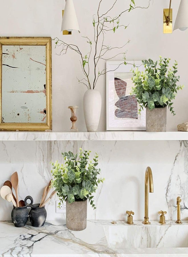 Flojery Mini Potted Plants Artificial Eucalyptus Boxwood Rosemary Faux Herbs Small House Plants 8.3"-9" Tall for Indoor Greenery Tabletop Décor Centerpiece (Sprayed Eucalyptus) - Image 4