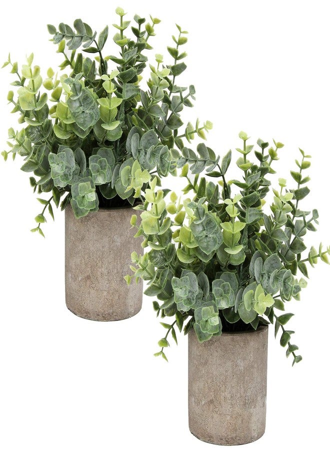 Flojery Mini Potted Plants Artificial Eucalyptus Boxwood Rosemary Faux Herbs Small House Plants 8.3"-9" Tall for Indoor Greenery Tabletop Décor Centerpiece (Sprayed Eucalyptus) - Image 1