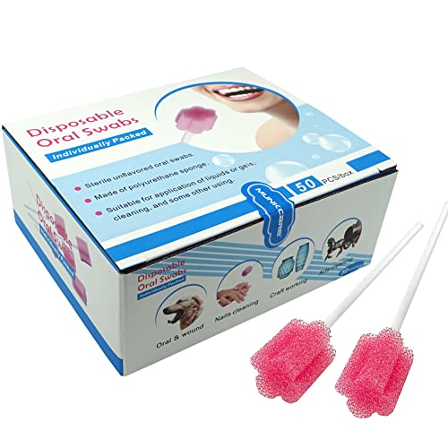 MUNKCARE Disposable Oral Foam Swab with Mint Flavored, Individually Wrapped, Red, Box of 50 Counts - Image 1